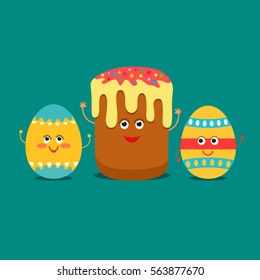 Celebrities Funny Easter eggs and cake. flat vector illustration isolation in a cartoon style. easy to use