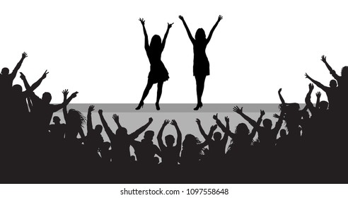 Celebrities on scene, cheerful people audience, silhouette. Vector