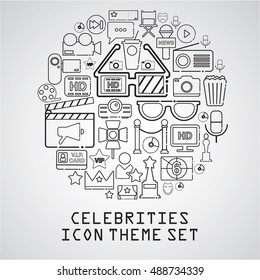 celebrities universal movie vector icons line big set