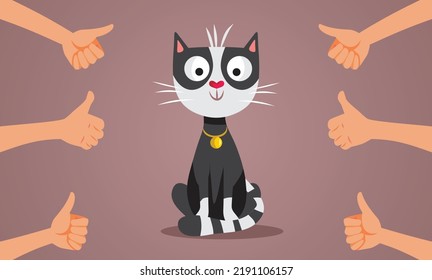 
Celebrity Cat Receiving Likes on Social Media Vector Cartoon Illustration. Cute, adorable pet having a lot of online fans on the internet
