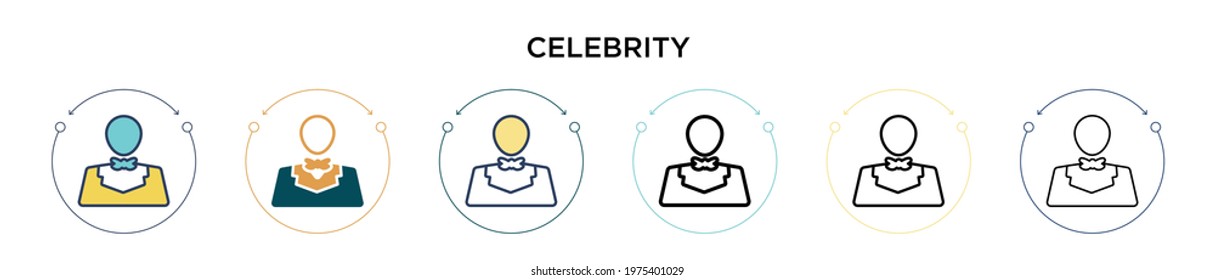 Celebrity icon in filled, thin line, outline and stroke style. Vector illustration of two colored and black celebrity vector icons designs can be used for mobile, ui, web