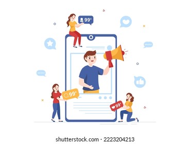 Celebrity Influencer with Posts on Internet for Advertising Marketing, Daily Life or Endorse in Flat Cartoon Hand Drawn Templates Illustration