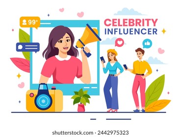 Celebrity Influencers Vector Illustration with Posts on Internet for Advertising Marketing, Daily Life or Endorse in Flat Cartoon Background