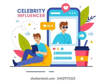 Celebrity Influencers Vector Illustration with Posts on Internet for Advertising Marketing, Daily Life or Endorse in Flat Cartoon Background