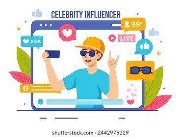 Celebrity Influencers Vector Illustration with Posts on Internet for Advertising Marketing, Daily Life or Endorse in Flat Cartoon Background