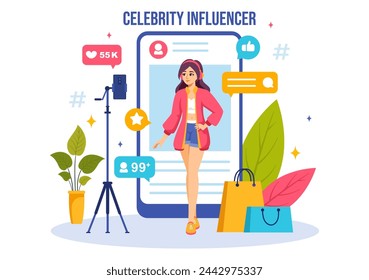 Celebrity Influencers Vector Illustration with Posts on Internet for Advertising Marketing, Daily Life or Endorse in Flat Cartoon Background