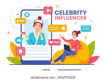 Celebrity Influencers Vector Illustration with Posts on Internet for Advertising Marketing, Daily Life or Endorse in Flat Cartoon Background