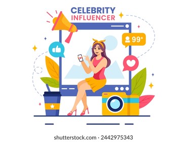 Celebrity Influencers Vector Illustration with Posts on Internet for Advertising Marketing, Daily Life or Endorse in Flat Cartoon Background