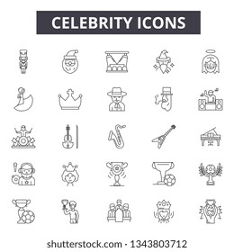 Celebrity line icons for web and mobile design. Editable stroke signs. Celebrity  outline concept illustrations