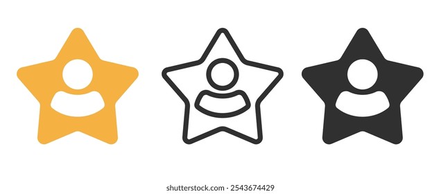 Celebrity vip person customer star icon vector simple graphic illustration set line stroke outline design, recommended talent people staff sign symbol, employee satisfaction best award image clip art