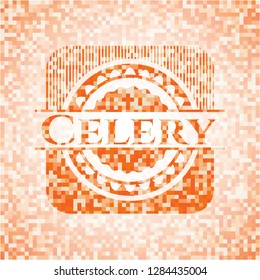 Celery abstract emblem, orange mosaic background