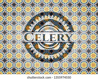 Celery arabic style badge. Arabesque decoration.