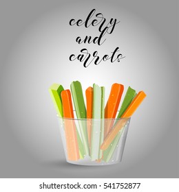 celery and carrots sticks. Raw food. Vector illustration.