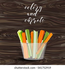 celery and carrots sticks. Raw food. Vector illustration.