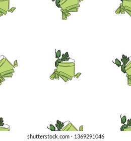 Celery colored isolated seamless pattern on white background. 
llustration on the theme of super food and proper nutrition.