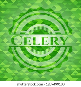 Celery green emblem with triangle mosaic background
