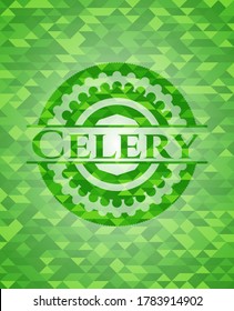 Emblema verde apio con fondo de mosaico triangular. Ilustración vectorial. Detallado. 