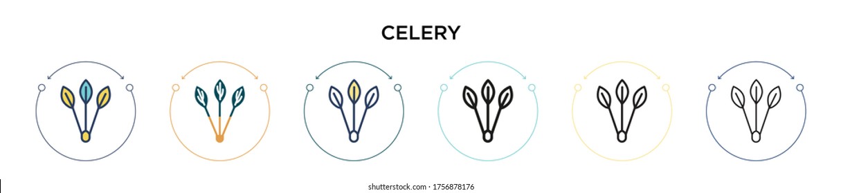 Celery icon in filled, thin line, outline and stroke style. Vector illustration of two colored and black celery vector icons designs can be used for mobile, ui, web