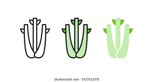 Icono de apio. Icono de color lineal, contorno, forma, contorno aislado en blanco. Ligera. Diseño moderno. Conjunto de vectores. Ilustraciones de verduras.