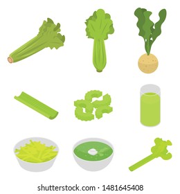 Celery icons set. Isometric set of celery vector icons for web design isolated on white background