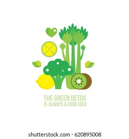 Celery Kiwi Broccoli Lemon Lime Healthy and delicious green food 