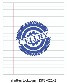 Celery pen emblem. Blue ink. Vector Illustration. Detailed.