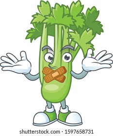 Celery plant cartoon character style with silent gesture
