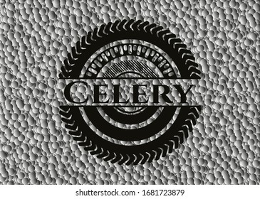 Celery realistic black emblem with grey bubbles background. Vector Illustration. Detailed.