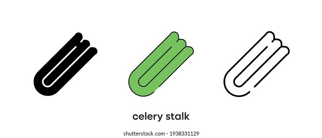 Celery stalk icon design. Set of silhouette, colorful and linear celery stalk icon. Food icon line vector illustration isolated on a clean background for your web mobile application logo design.