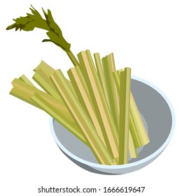 Celery stalks on a plate. Isometric vector illustration on a white background.