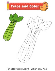 Celery Vector Illustration. Coloring book or coloring pages with a vegetable theme for children. Connect the dots and coloring books for children's education.