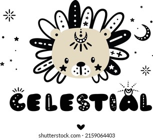 Celestial animal illustration, moon child, starry lion