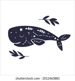 Celestial animals whale. Cute baby whale. heavenly magic whale.