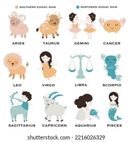 Celestial Baby Zodiac Sign. Cute vector astrology character