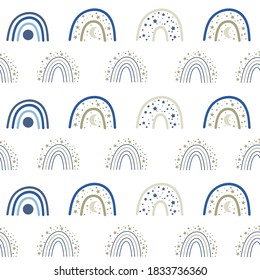 Celestial Blue Rainbow Seamless Pattern.  Vector illustration.