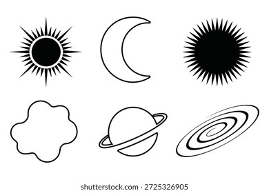 Celestial bodies and abstract shapes moon planet