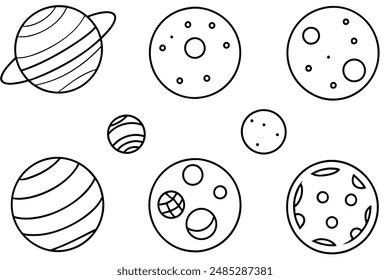 Celestial Bodies Line Art Illustration for Creative Projects