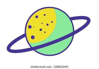 Celestial body, isolated cosmos or universe, galaxy exploration and discovery of planets. Luminary with craters and disk, glowing big star. Sticker or video game element. Vector in flat style