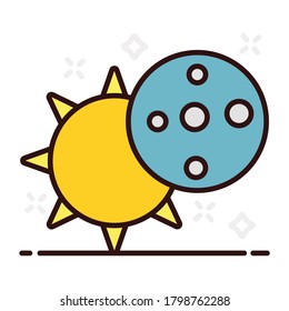 Celestial body orbiting, flat vector style of solar eclipse 