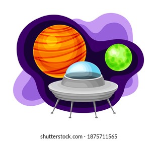 Celestial Body or Planet with Drifting Sputnik Vector Composition