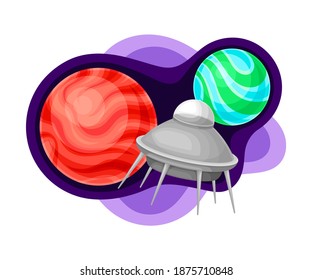 Celestial Body or Planet with Flying Sputnik Vector Composition