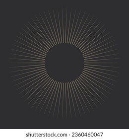 Celestial border sun line frame golden, mystic shape, space element isolated. Line round decoration.