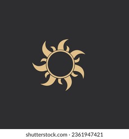 Celestial border sun line frame golden, mystic shape, space element isolated. Line round decoration.