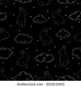 Celestial  Bunny  in gold colors seamless pattern. Little Rabbit. Hares Vector  perfect for textiles, baby shower fabrics, digital paper, fashion.