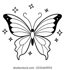 celestial butterflies silhouette vector line art illustrator