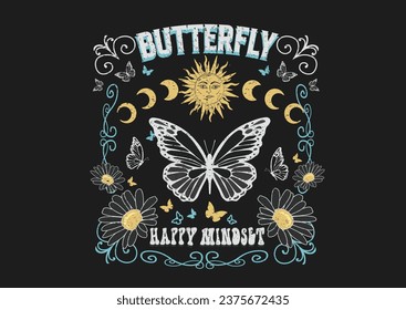 celestial butterfly moon vector design retro vintage