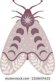 Celestial butterfly vector illustration. Mystical luna moth with moon phases. Magic floral insect on white background. Design for boho poster, card, madical t shirt print, tag, sticker.
