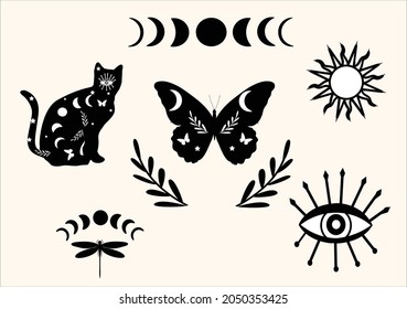 diseño de arte de vectores de sol de gato celestial