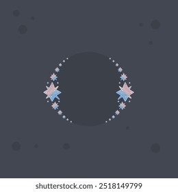 Marco de círculo celestial con Vector de icono brillante mágico lindo azul rosa púrpura de Kawaii estrella de ocho puntas aislado