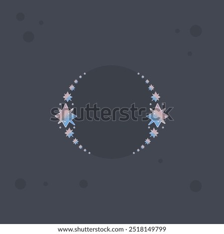 Celestial Circle Frame With Blue Pink Purple Cute Kawaii Star Eight Pointed Magic Glossy Icon Vector Isolated
